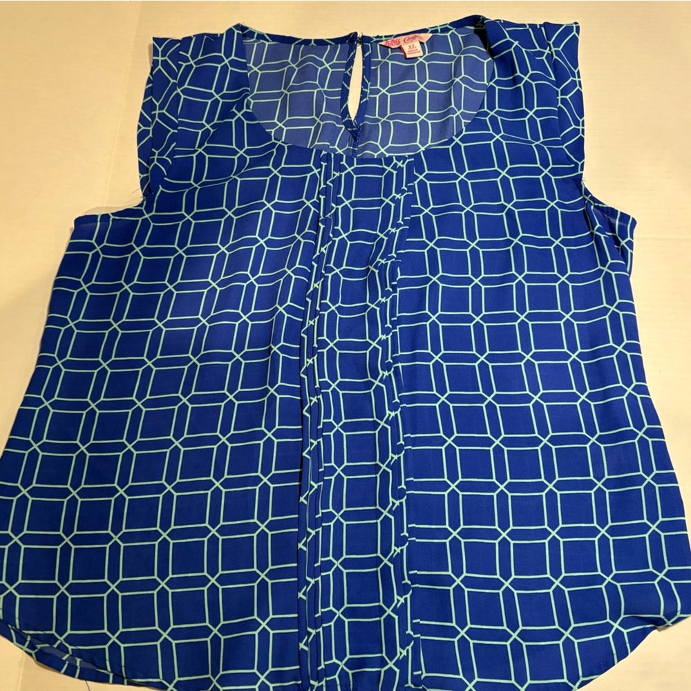 Women’s Candies XL Sleeveless Blue Blouse Geometric Design